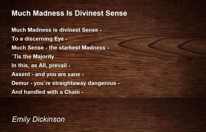 Madness dickinson emily much divinest sense 1862